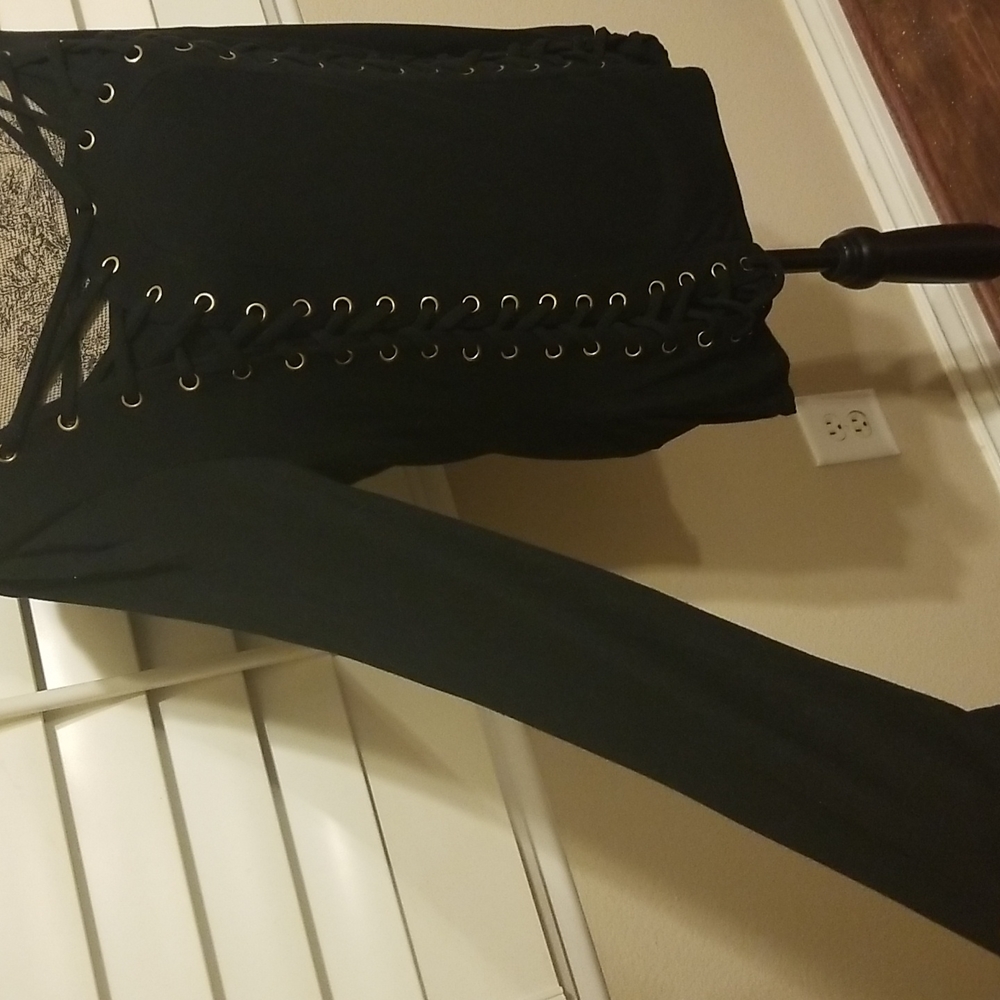VENUS Black Lace-Up Blouse - Picture 3 of 6
